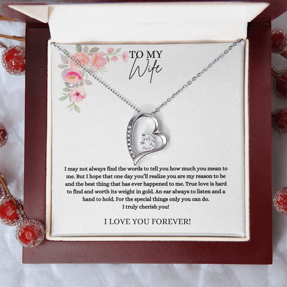 To My Wife I Cherish You  Heart Necklace