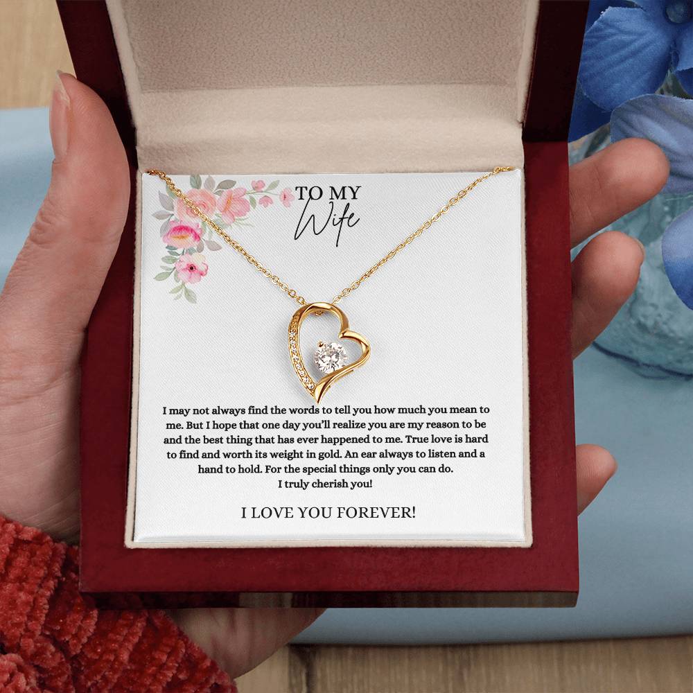 To My Wife I Cherish You  Heart Necklace