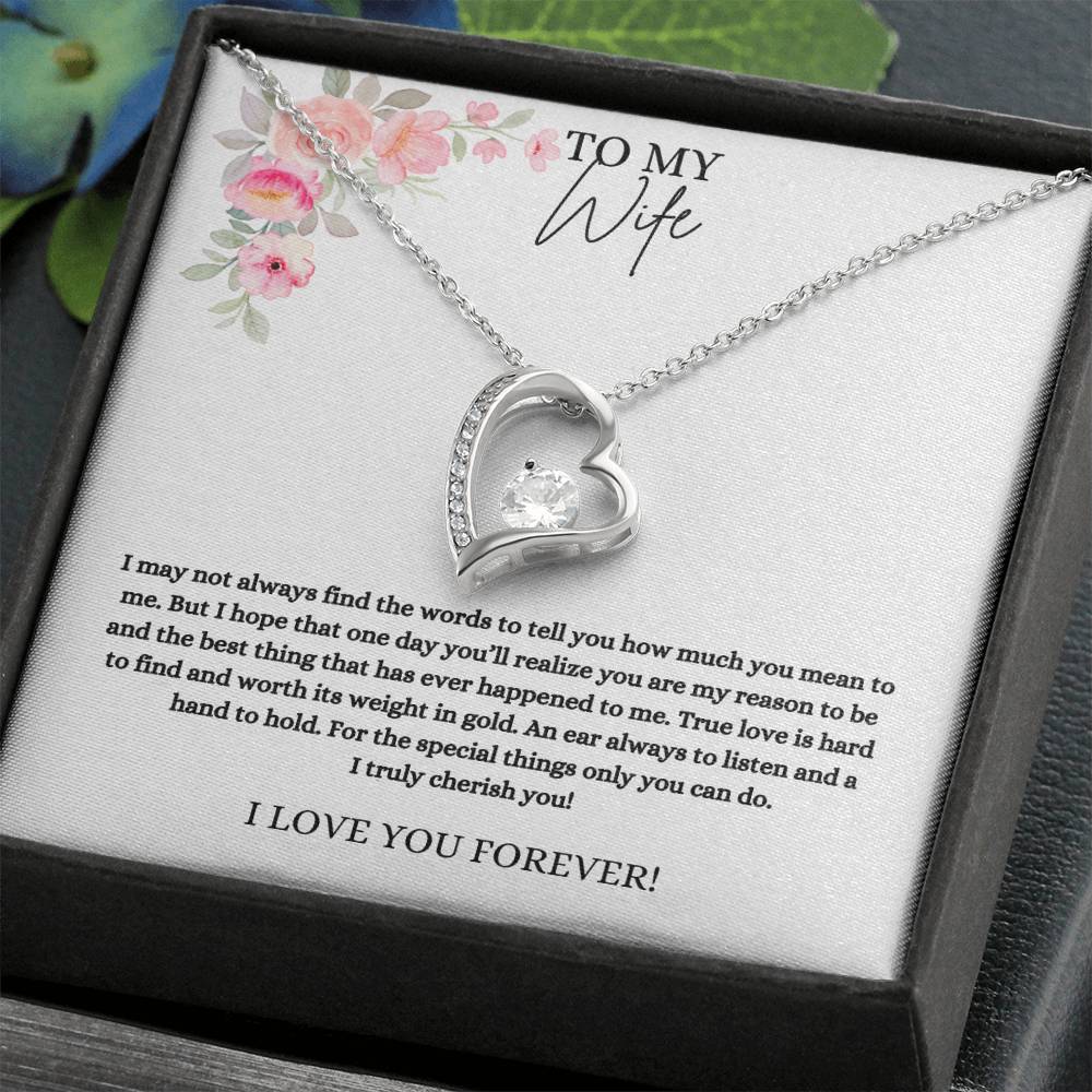 To My Wife I Cherish You  Heart Necklace