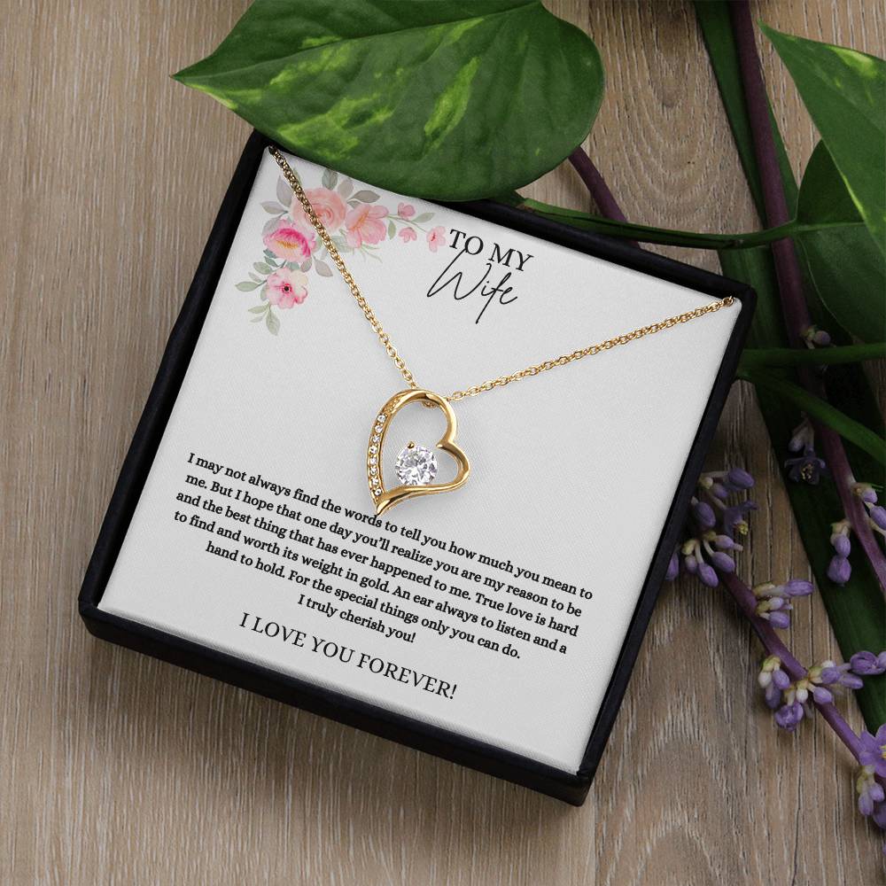 To My Wife I Cherish You  Heart Necklace