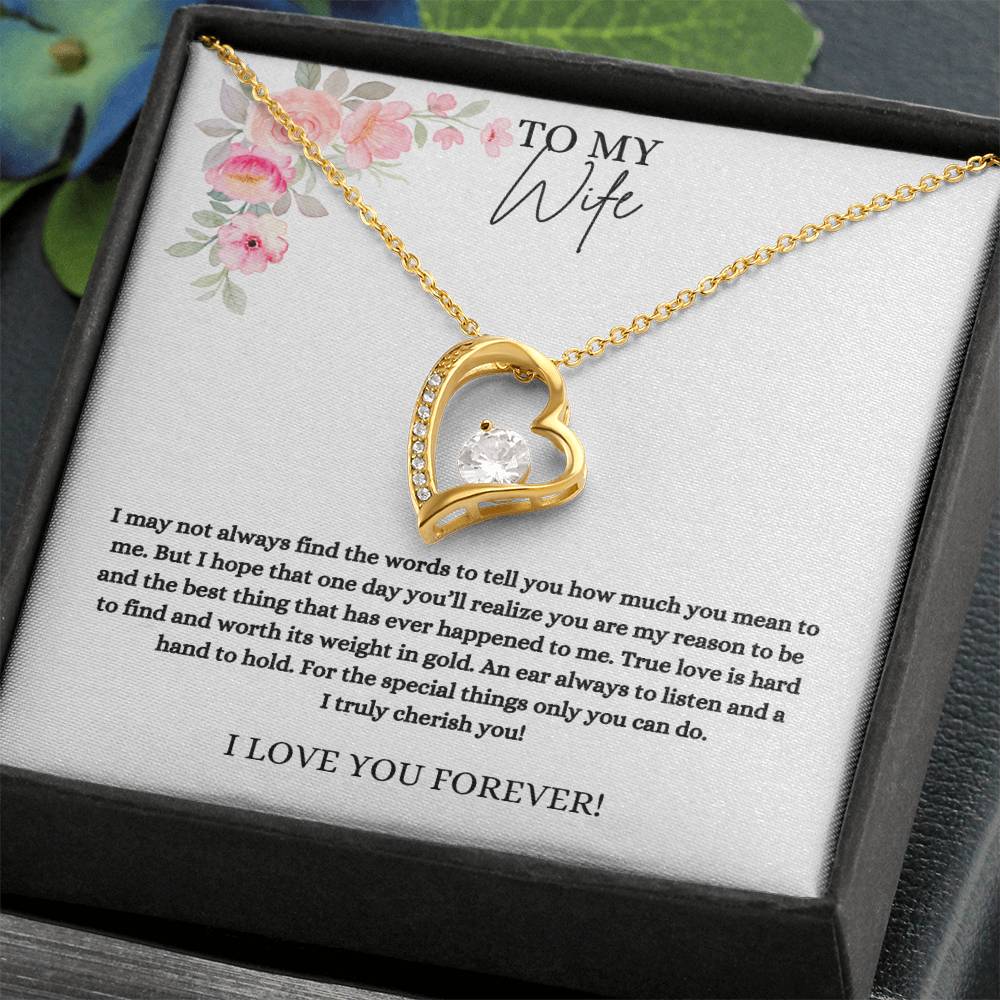 To My Wife I Cherish You  Heart Necklace